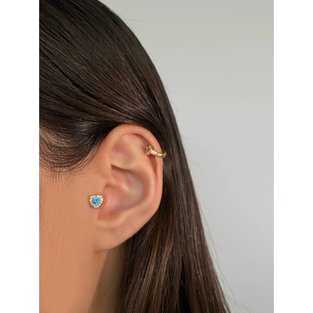 Cerrahi Çelik Gold Mavi Tragus Piercing