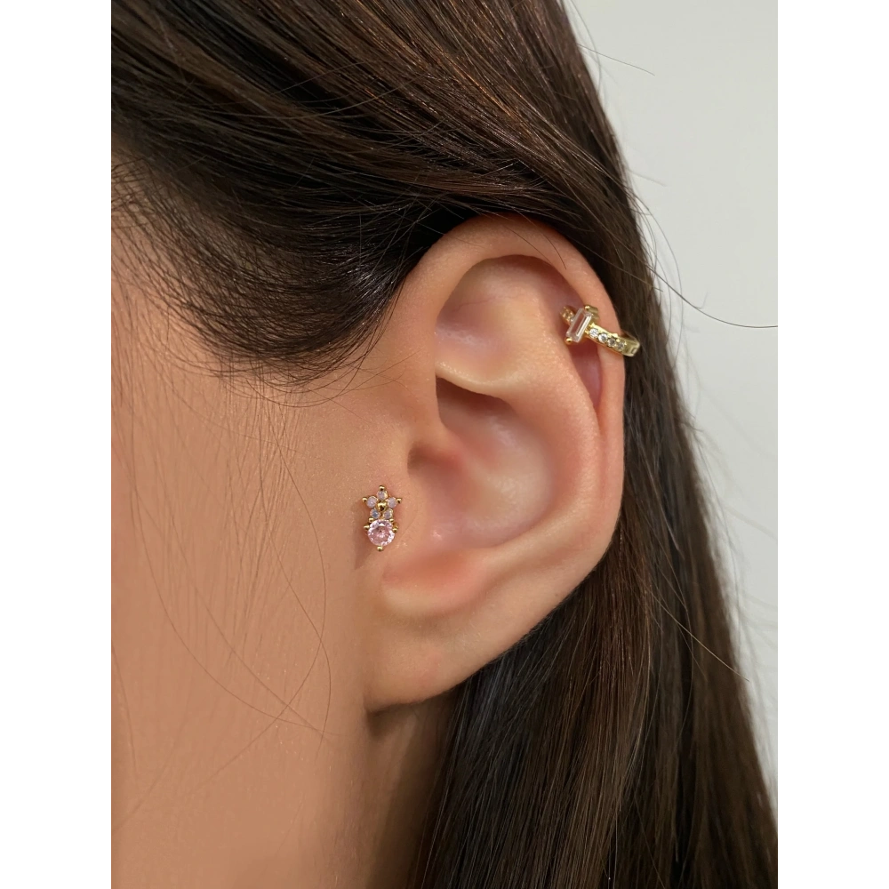 Cerrahi Çelik Gold Pembe Çiçek Detay Tragus Piercing