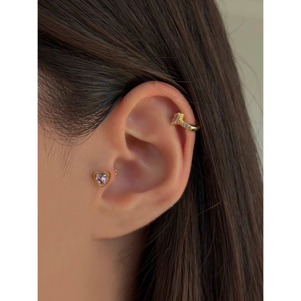 Cerrahi Çelik Gold Pembe Kalp Detaylı Piercing