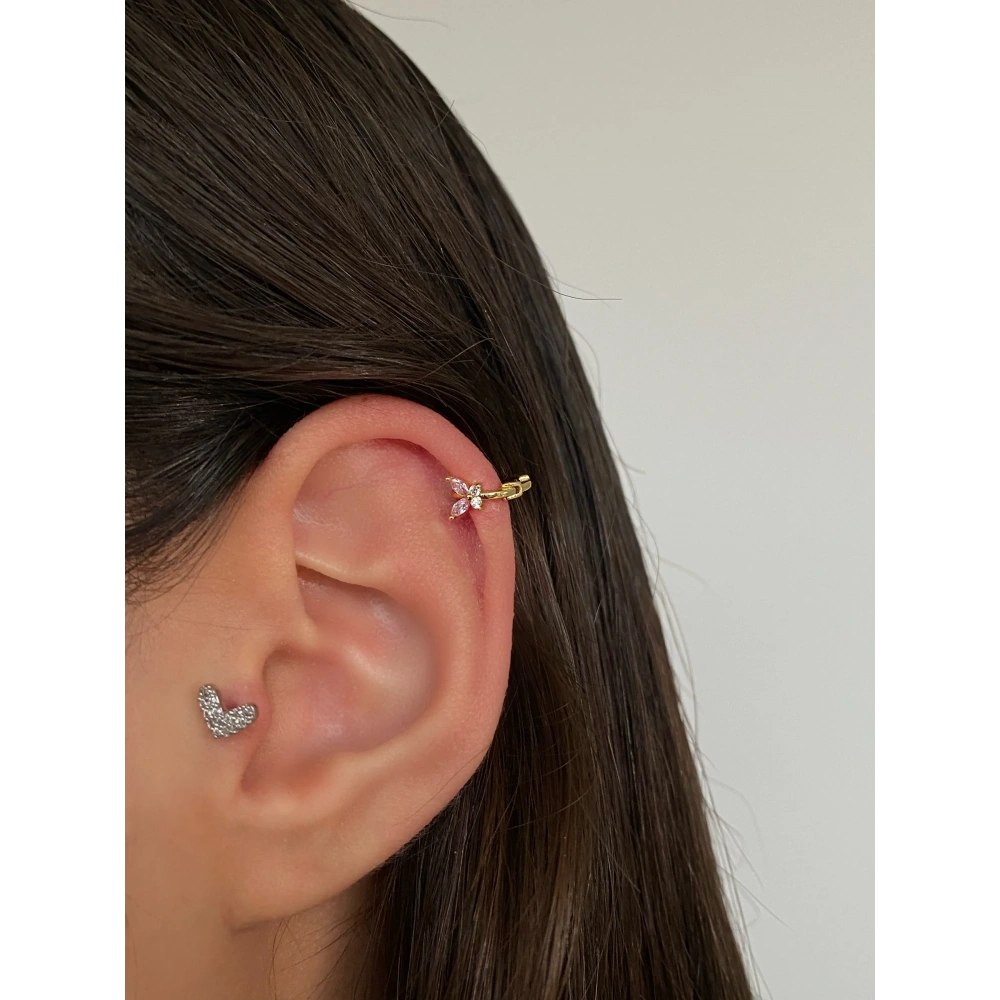 Cerrahi Çelik Gold Pembe Kelebekli Halka Piercing