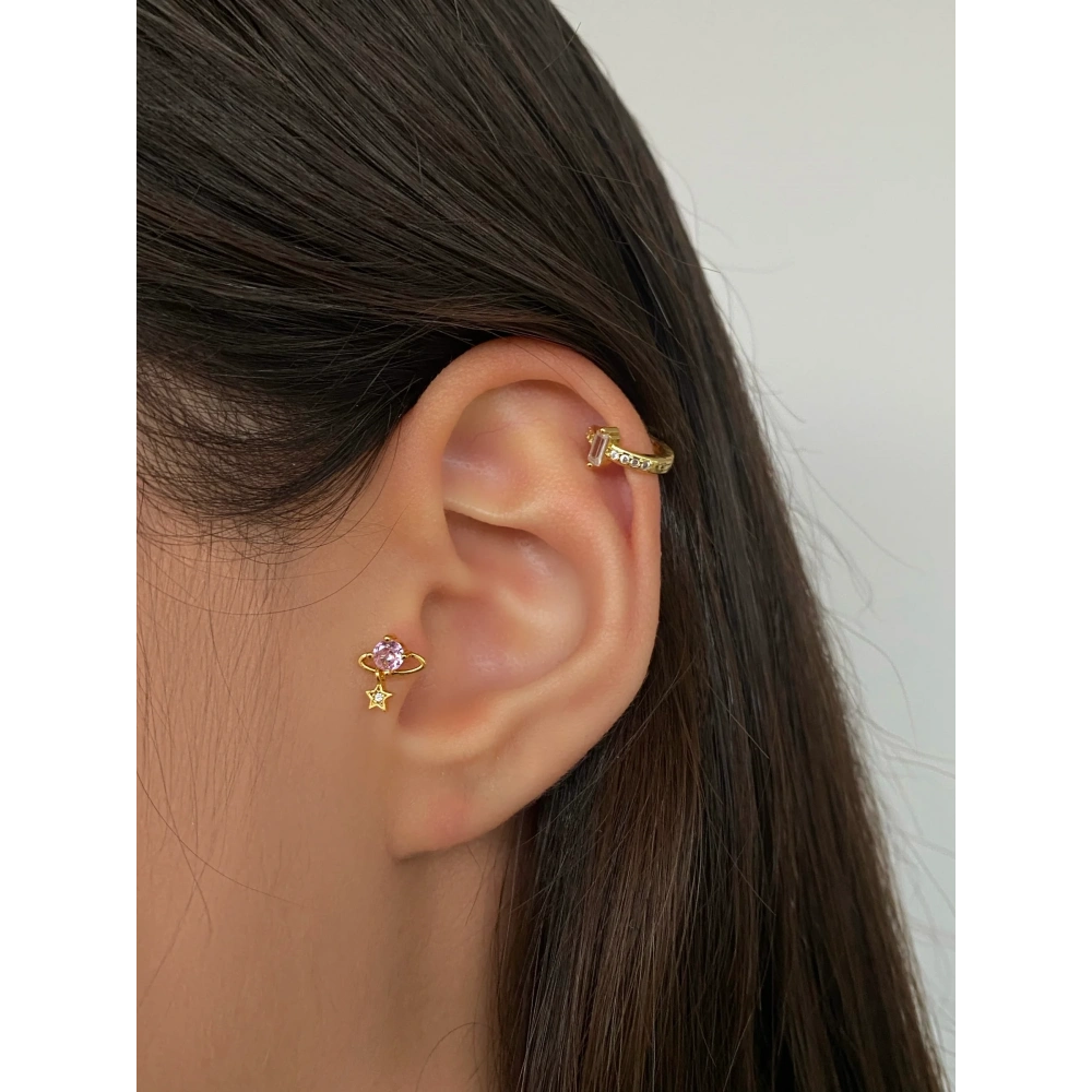 Cerrahi Çelik Gold Pembe Tragus Piercing