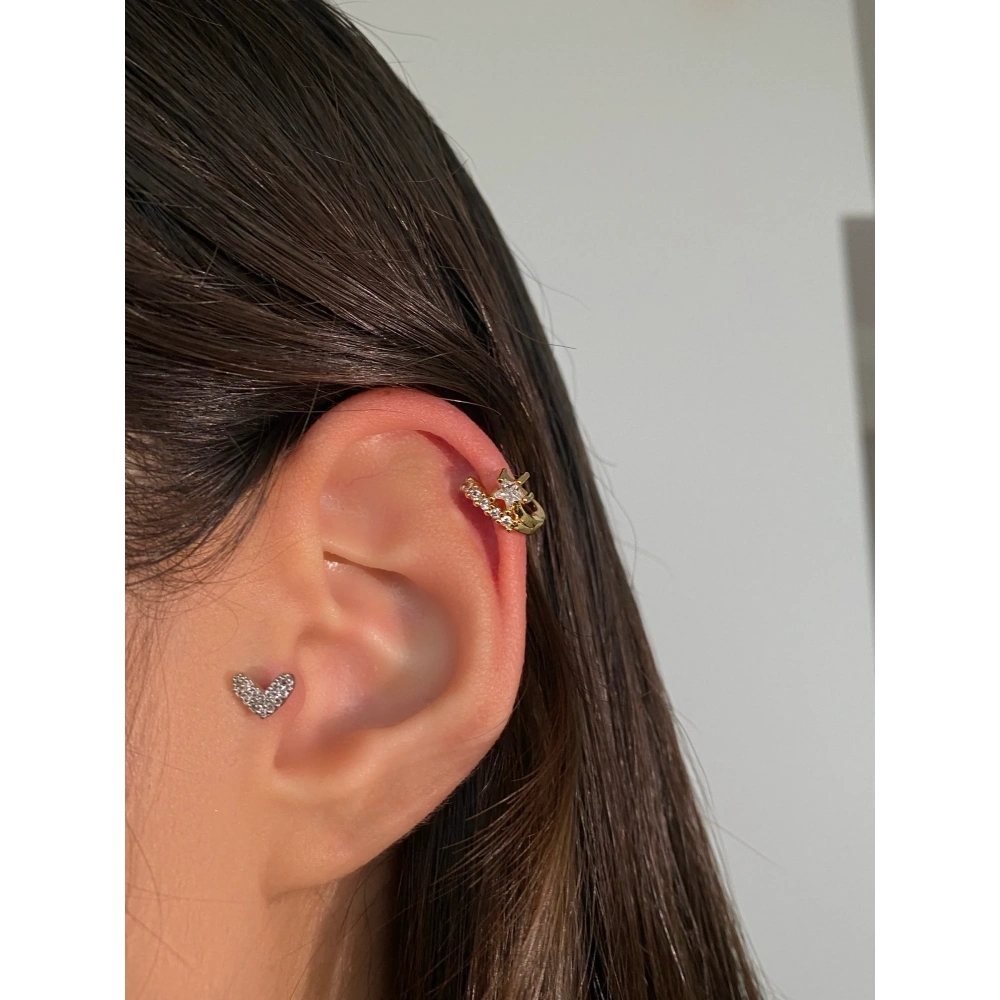 Cerrahi Çelik Gold Yıldız Detaylı Halka Piercing