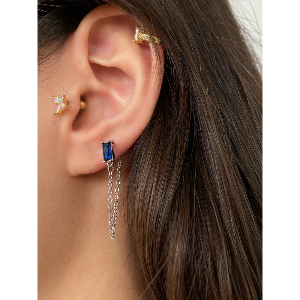 Cerrahi Çelik Lacivert Zincir Detaylı Piercing
