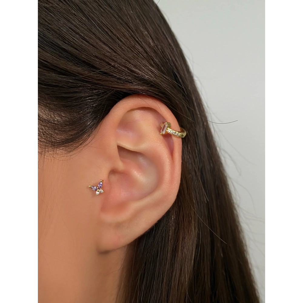 Cerrahi Çelik Mor Kelebek Detay Tragus Piercing