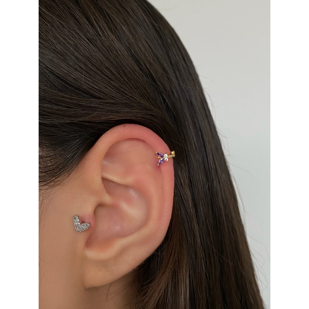 Cerrahi Çelik Mor Kelebekli Halka Piercing