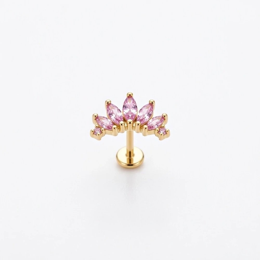 Cerrahi Çelik Pembe 7 Taşlı Piercing