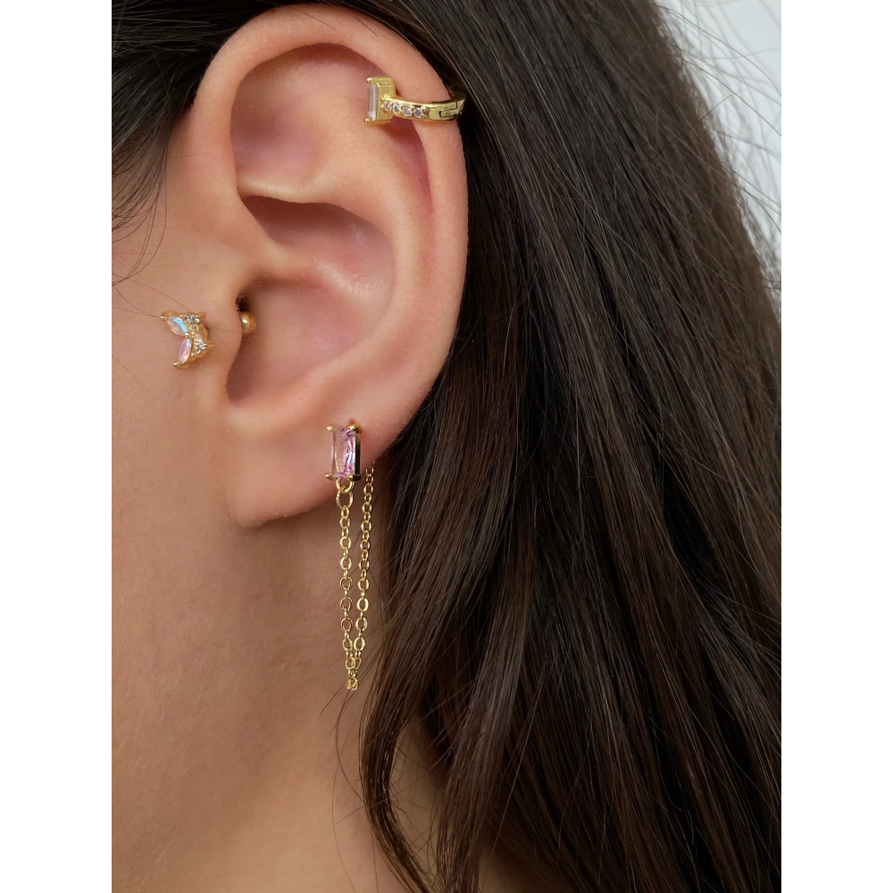 Cerrahi Çelik Pembe Zincir Detaylı Piercing