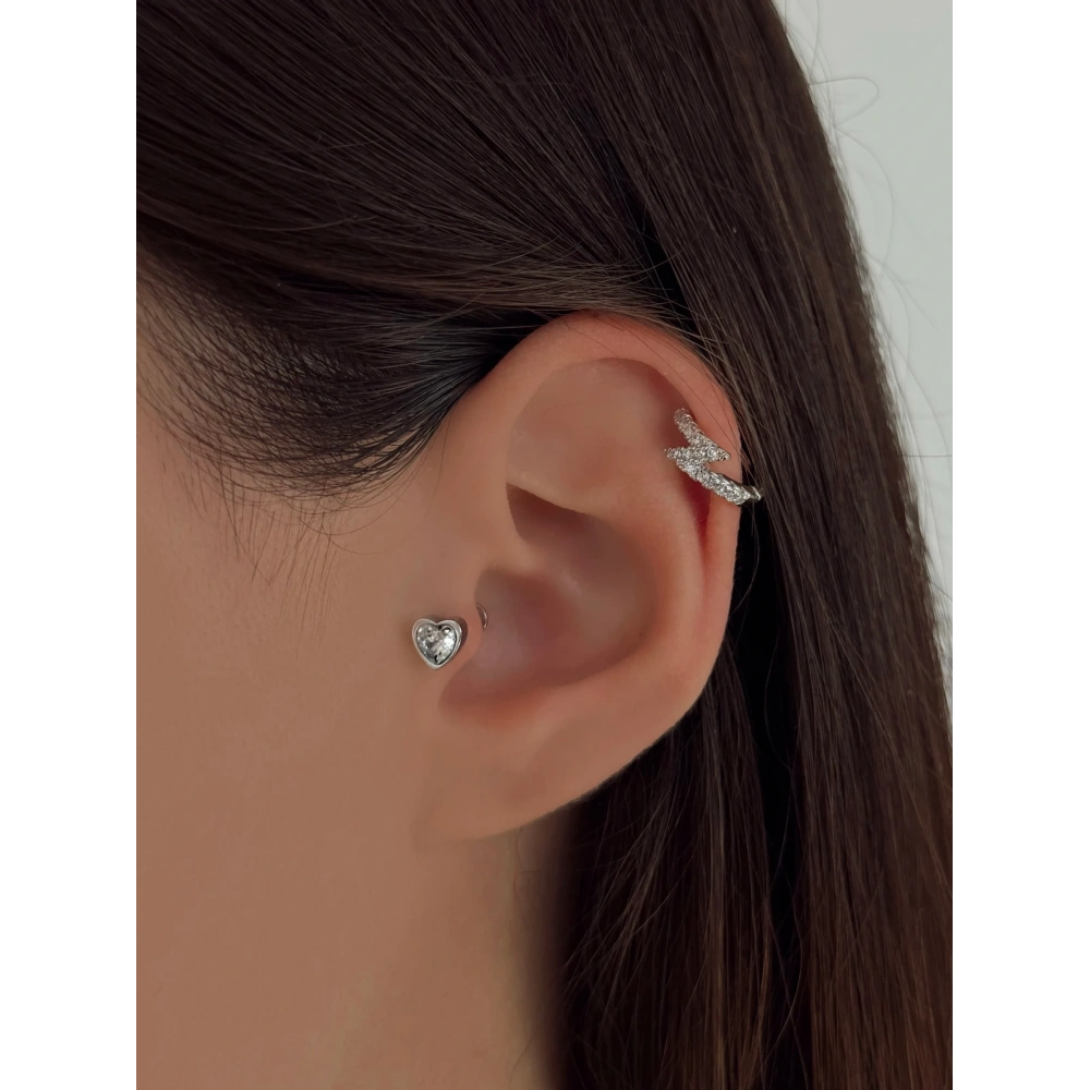 Cerrahi Çelik Silver Beyaz Kalpli Piercing