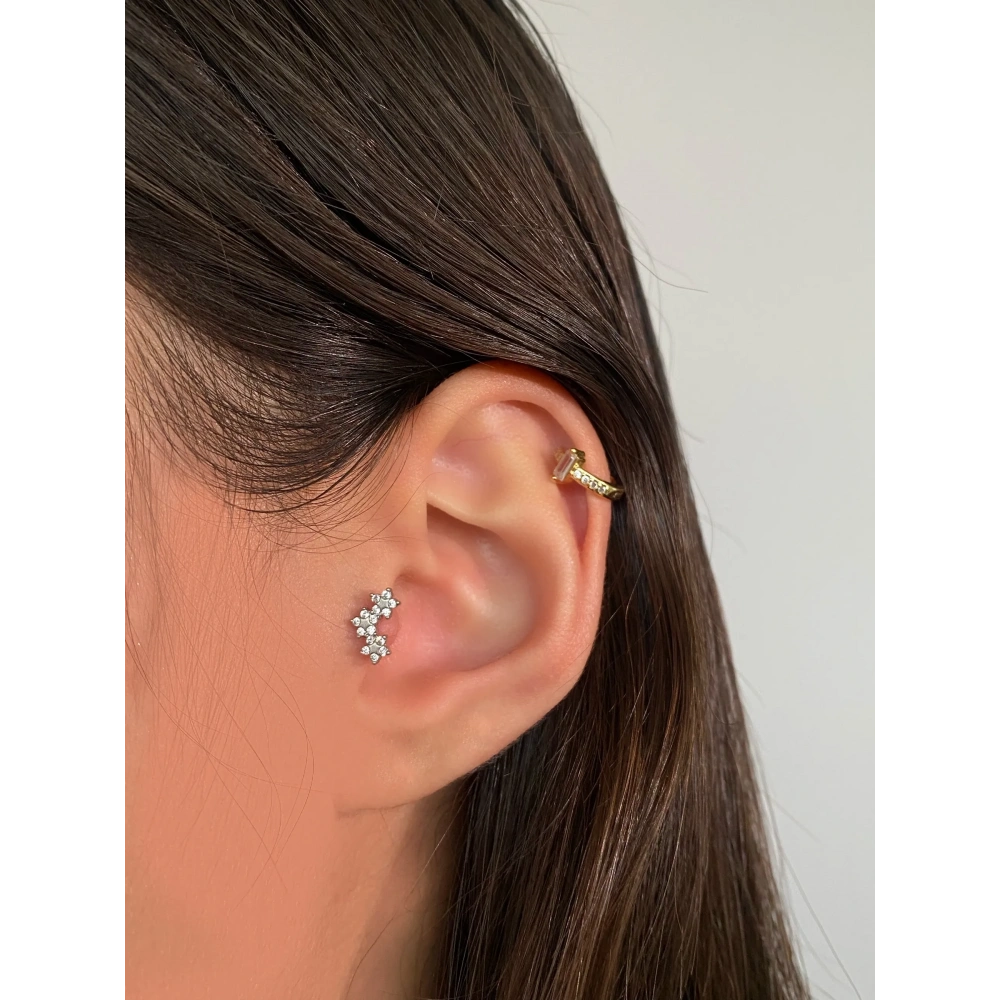 Cerrahi Çelik Silver Çiçek Detay Tragus Piercing