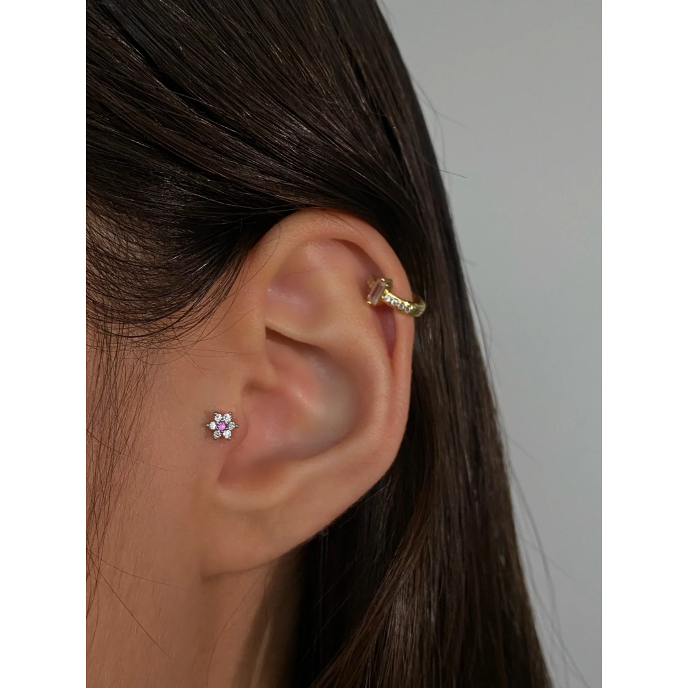 Cerrahi Çelik Silver Çiçek Tragus Piercing