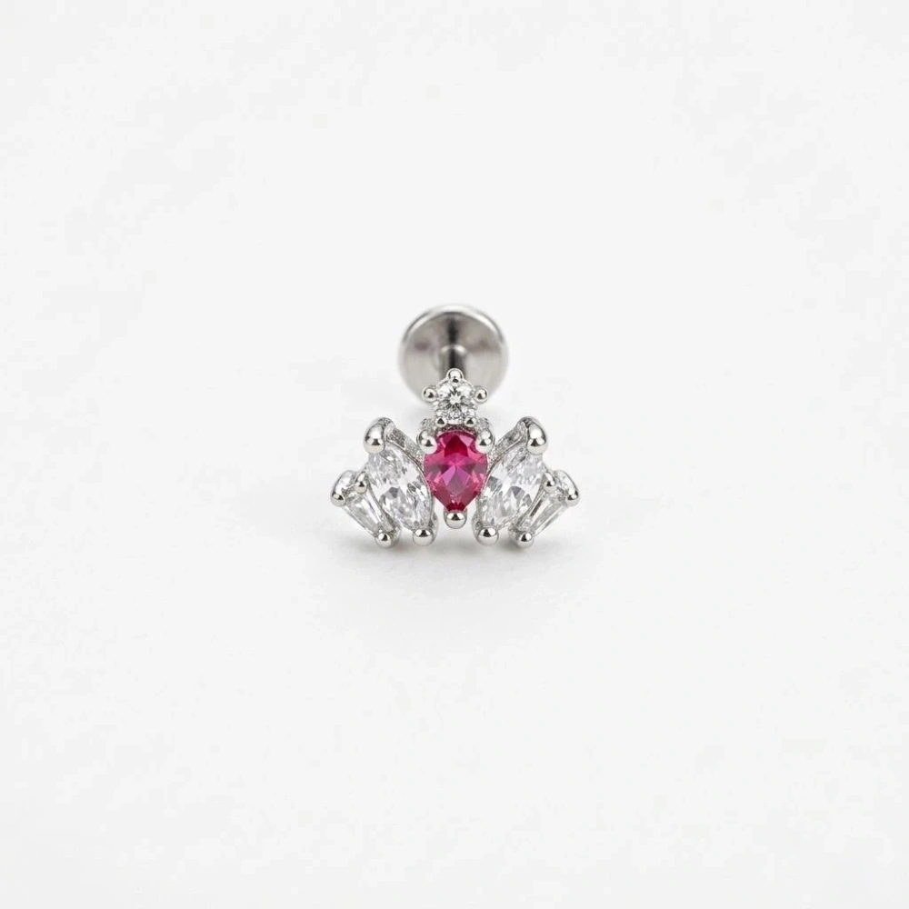 Cerrahi Çelik Silver Fuşya Piercing