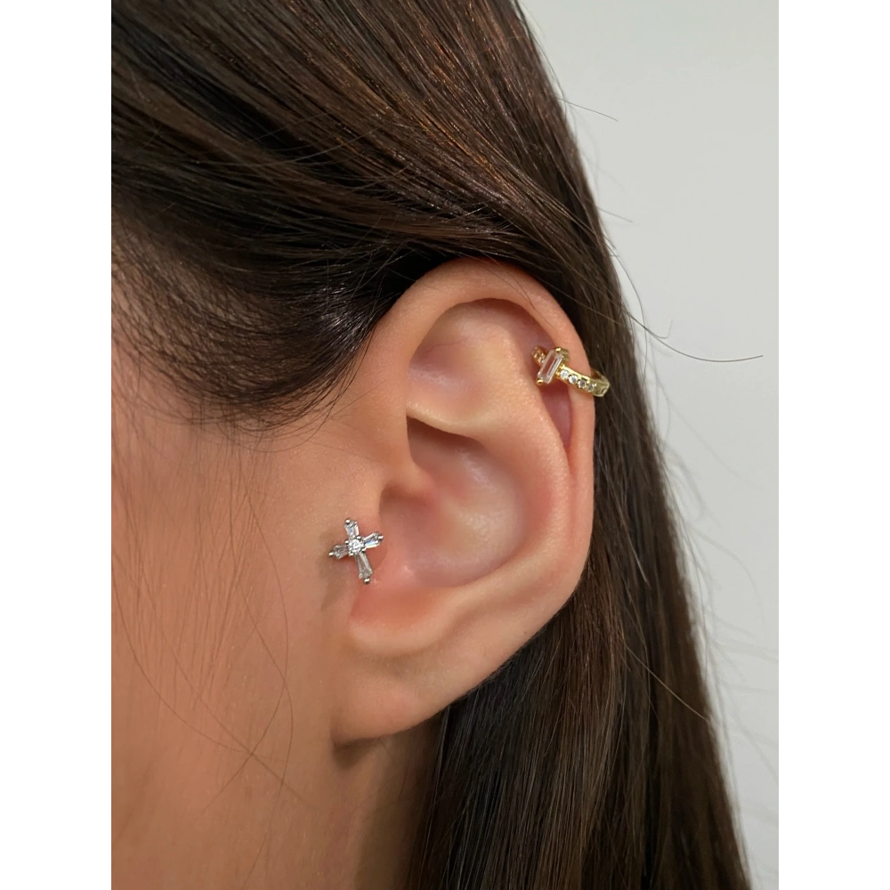 Cerrahi Çelik Silver Haç Detay Tragus Piercing