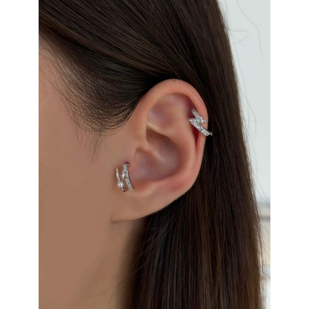 Cerrahi Çelik Silver İnci Detaylı Yıldız Piercing