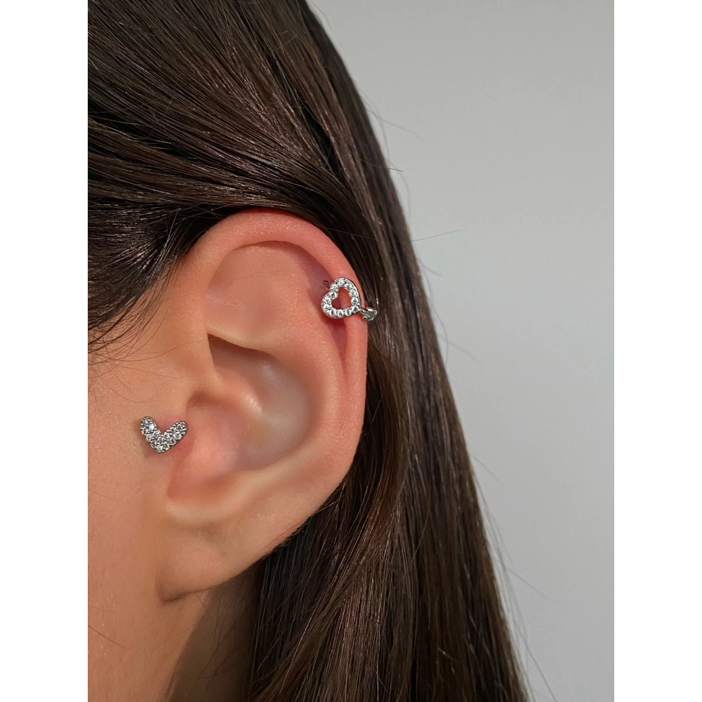 Cerrahi Çelik Silver Kalp Detay Halka Piercing