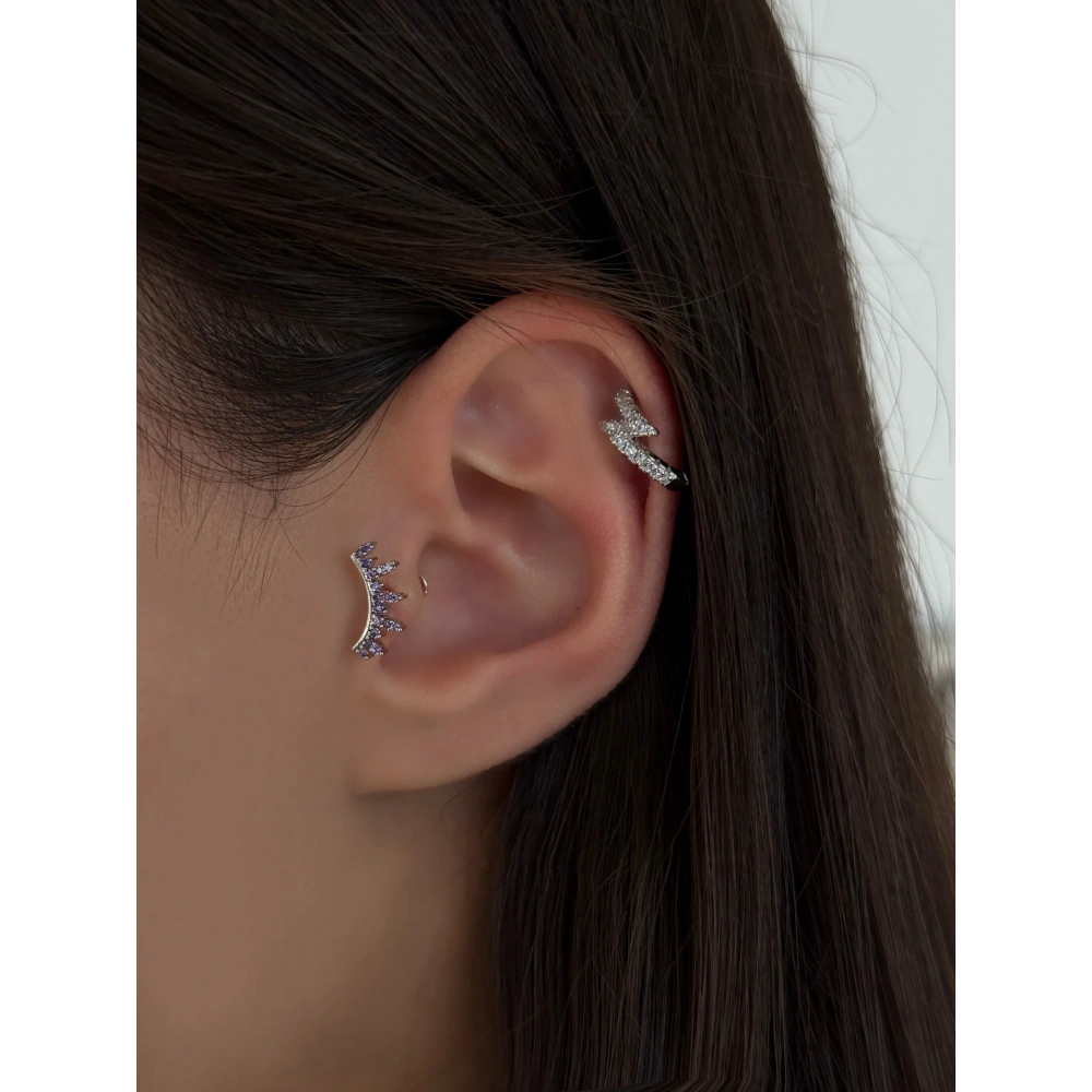 Cerrahi Çelik Silver Lila Taş Detaylı Piercing