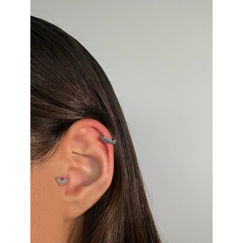 Cerrahi Çelik Silver Mavi Baget Taşlı Halka Piercing