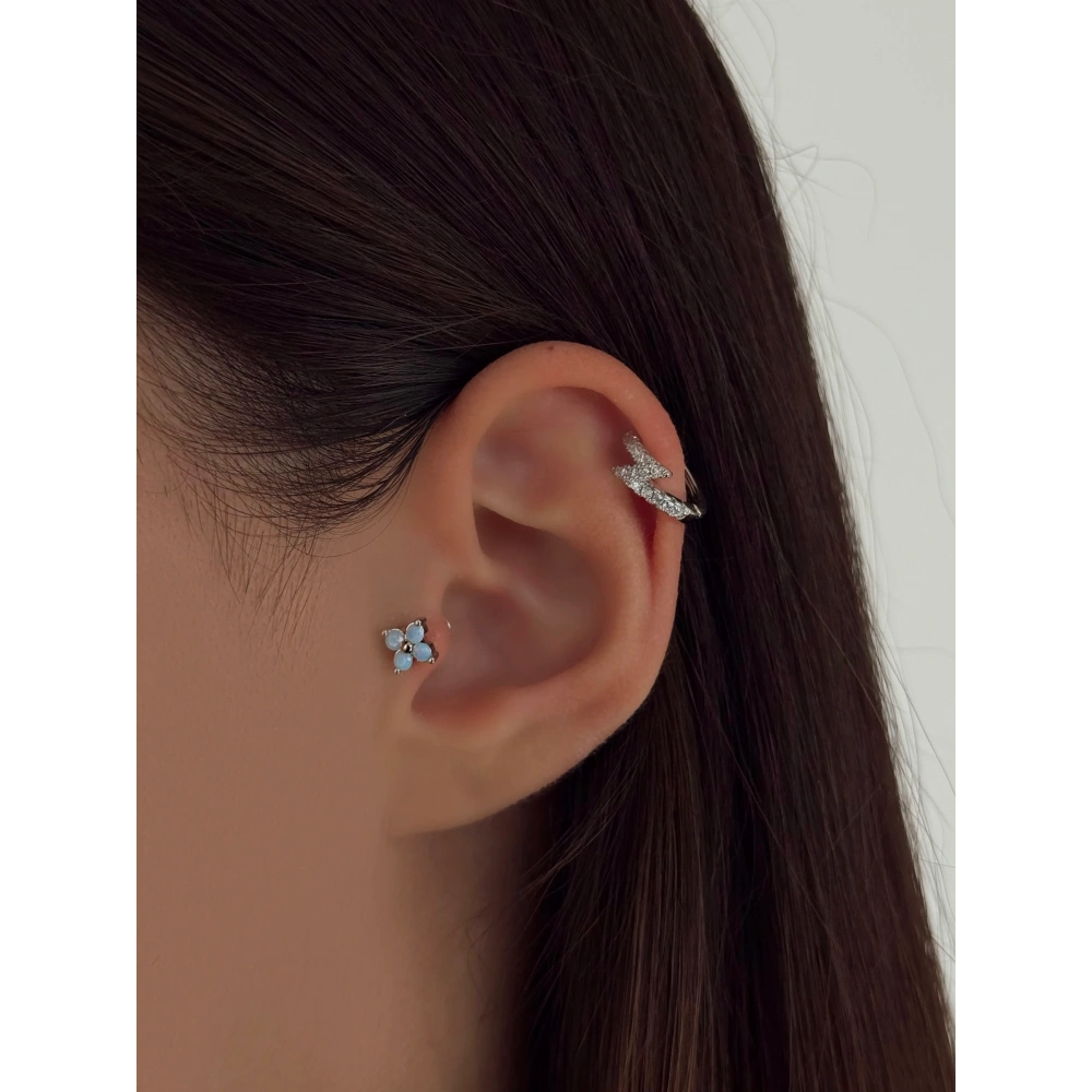 Cerrahi Çelik Silver Mavi Hologramlı Piercing