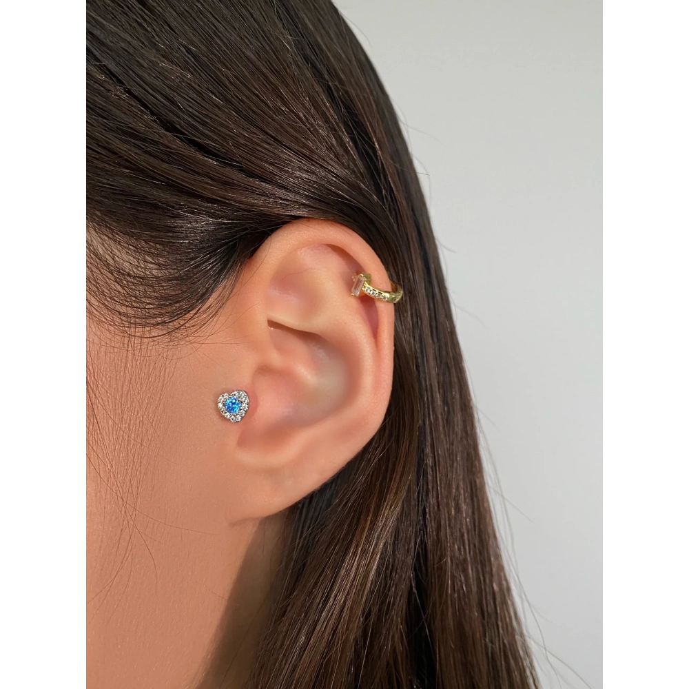 Cerrahi Çelik Silver Mavi Kalp Tragus Piercing