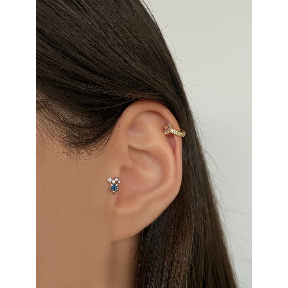 Cerrahi Çelik Silver Mavi Yıldız Tragus Piercing