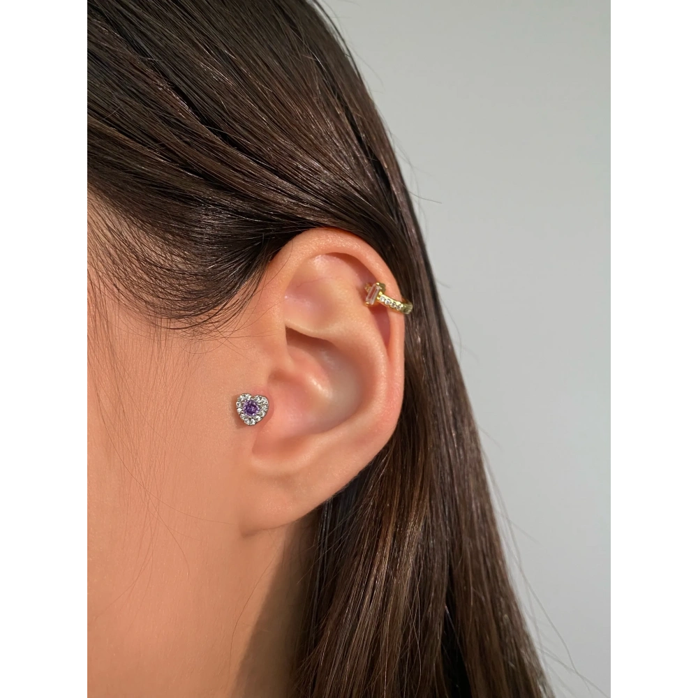 Cerrahi Çelik Silver Mor Tragus Piercing