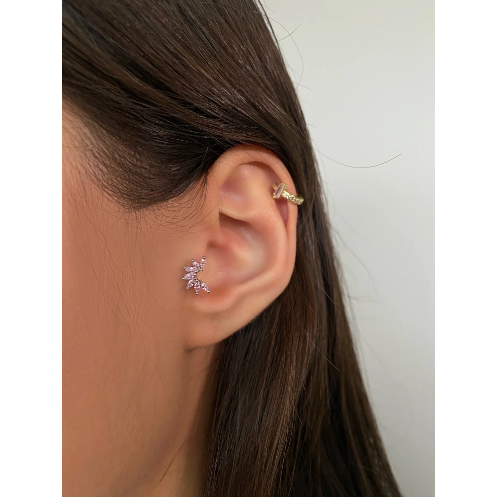 Cerrahi Çelik Silver Pembe 5 Taşlı Tragus Piercing