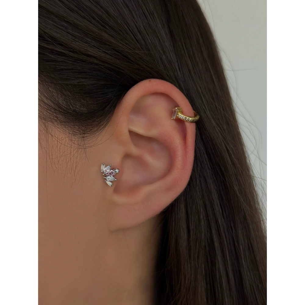 Cerrahi Çelik Silver  Pembe Baget Taşlı Piercing