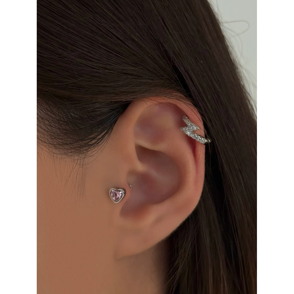 Cerrahi Çelik Silver Pembe Kalpli Piercing