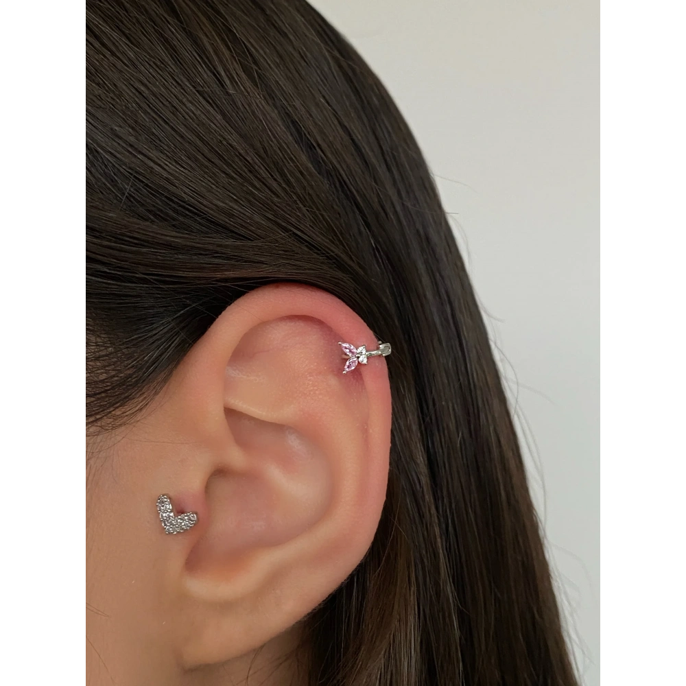 Cerrahi Çelik Silver Pembe Kelebek Halka Piercing