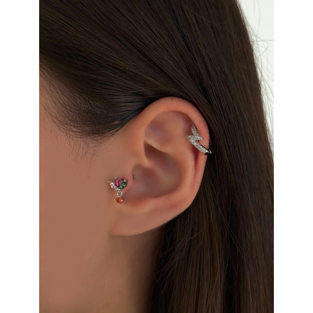 Cerrahi Çelik Silver Renkli Baget Taşlı Piercing