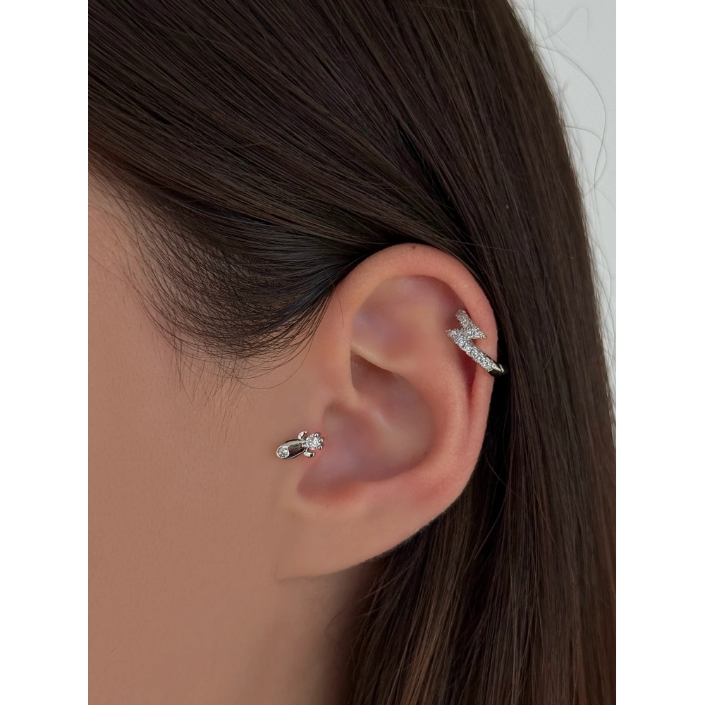 Cerrahi Çelik Silver Roket Detaylı Piercing