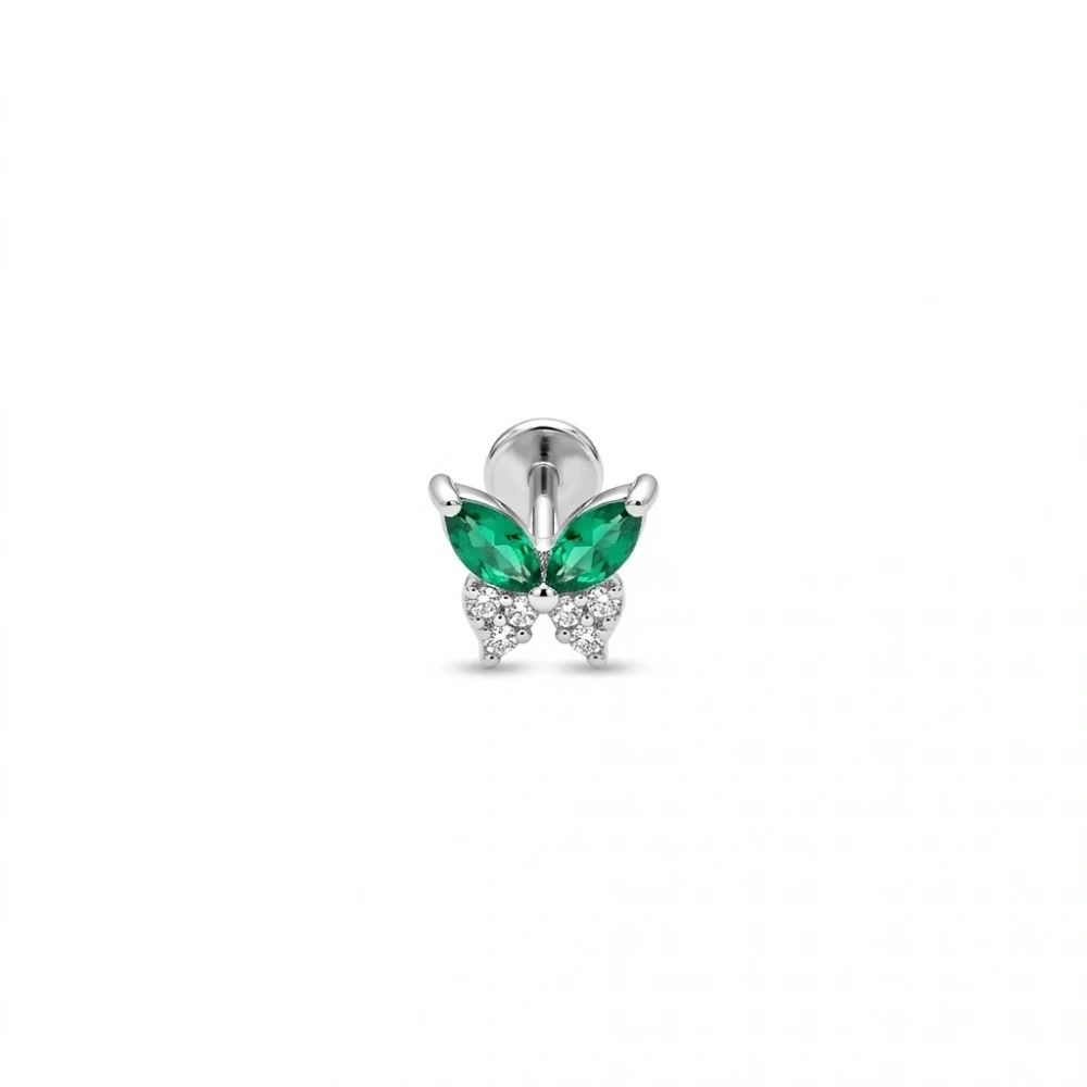 Cerrahi Çelik Silver Yeşil Kelebek Piercing