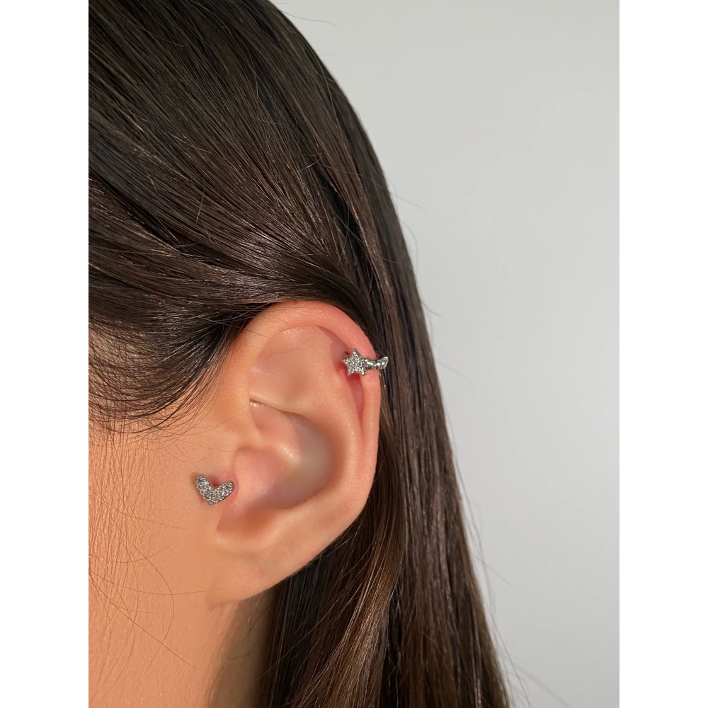Cerrahi Çelik Silver Yıldız Detaylı Halka Piercing