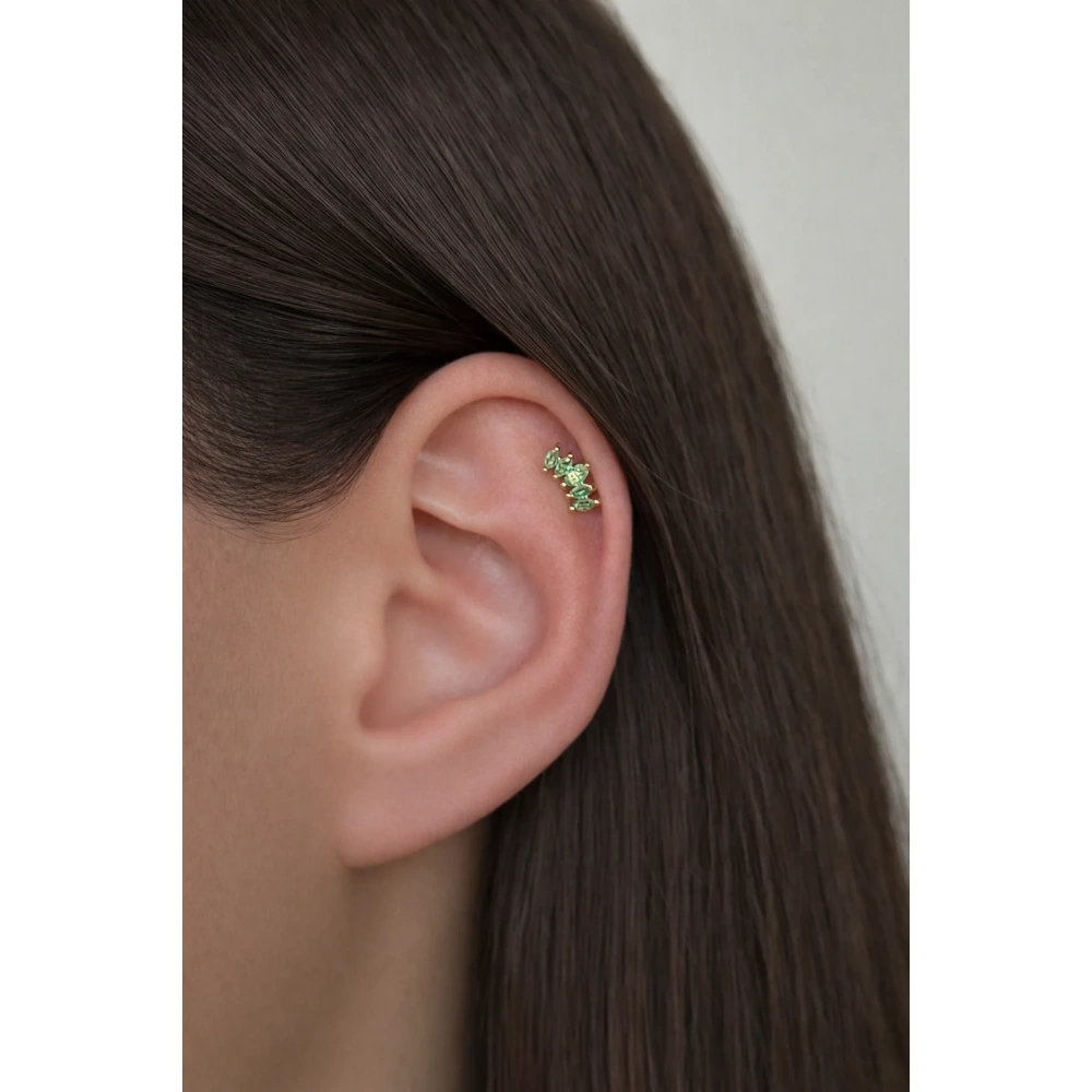 Cerrahi Çelik Su Yeşili 5 Taşlı Piercing