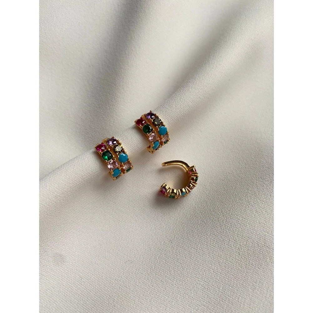 Çift Sıra Renkli Taşlı Earcuff