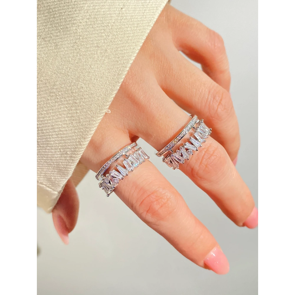 Çiftli Baget Taşlı Silver Yüzük