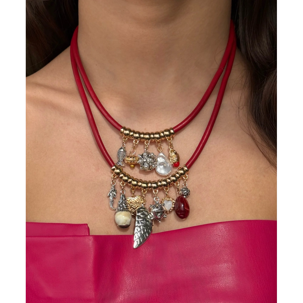 Deri Detay 2 Li Charm Kolye