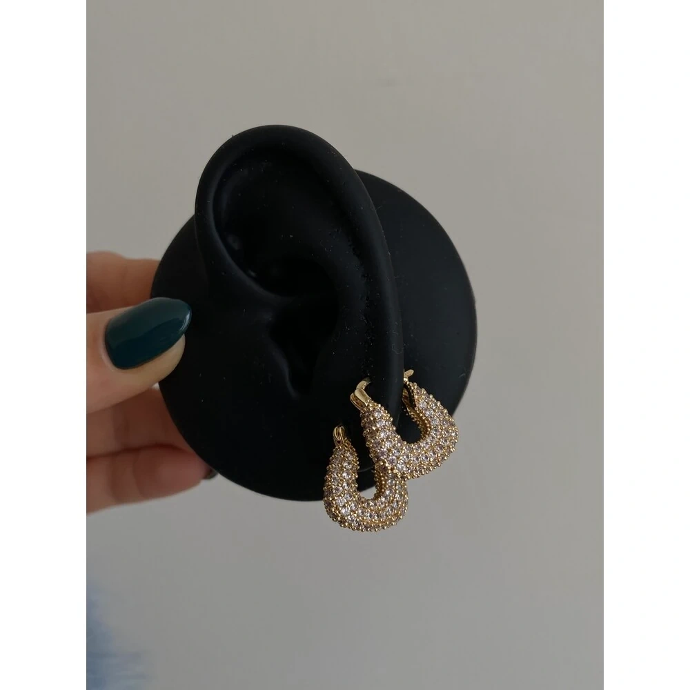 Full Taşlı Gold Sepet Küpe