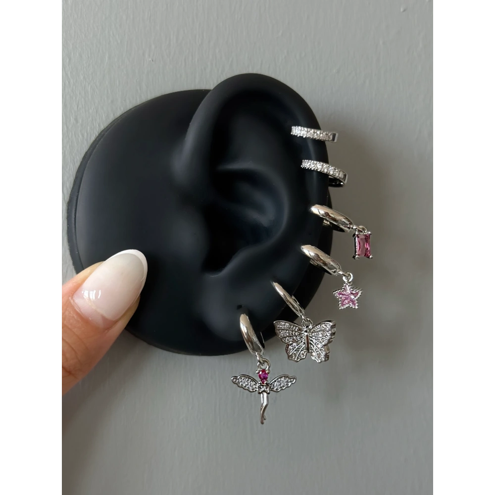 Fuşya Melekli 6 Lı Küpe Seti