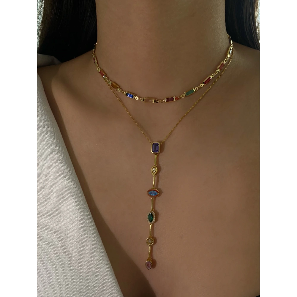 Gold Baget Taşlı Choker