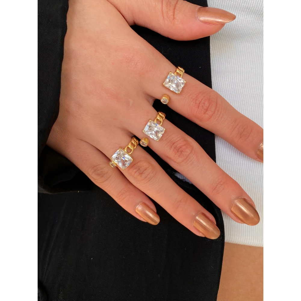 Gold Baget Taşlı Yüzük