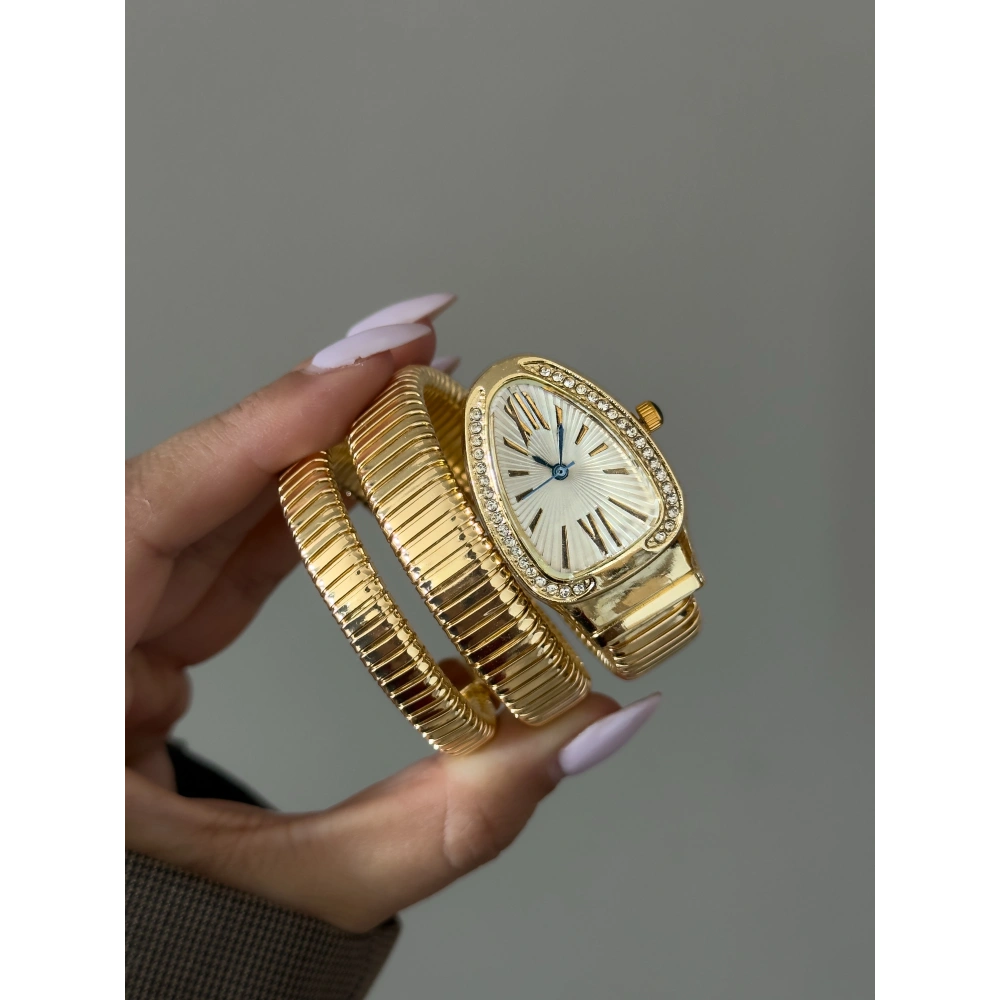 Gold Beyaz Kadran Yılan Kol Saati
