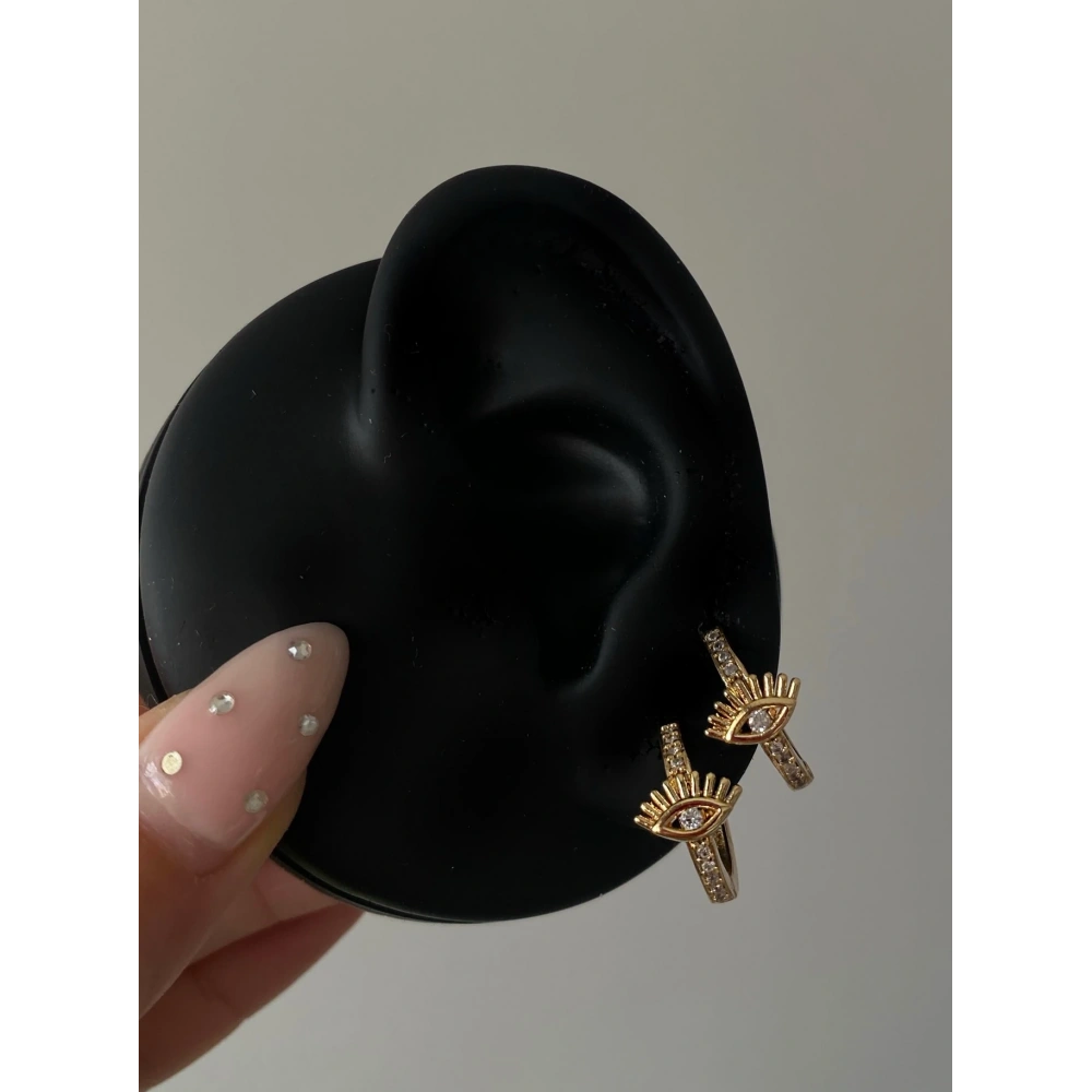 Gold Göz Detaylı Halka Küpe