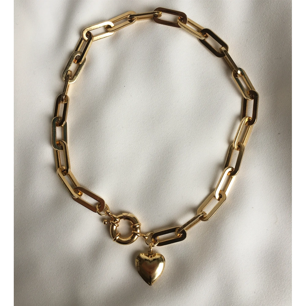 Gold Kalın Zincirli Kalp Kolye