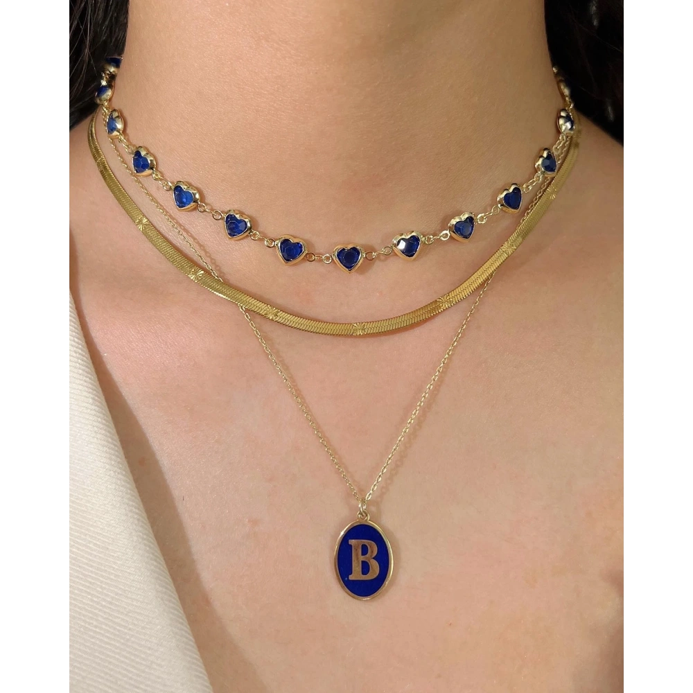 Gold Lacivert Kalp Choker