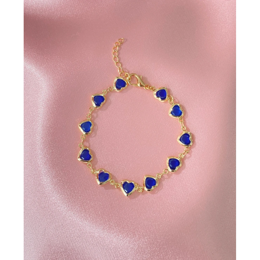 Gold Lacivert Mini Kalp Bileklik