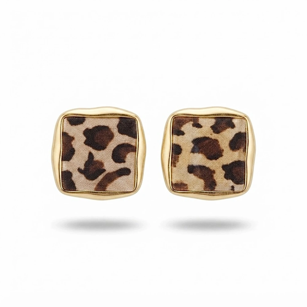 Gold Leopar Desenli Küpe
