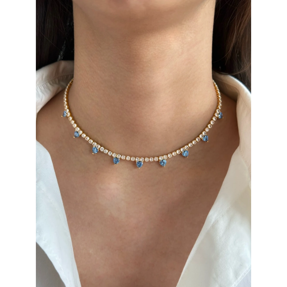 Gold Mavi 9 Kalpli Tasarım Kolye