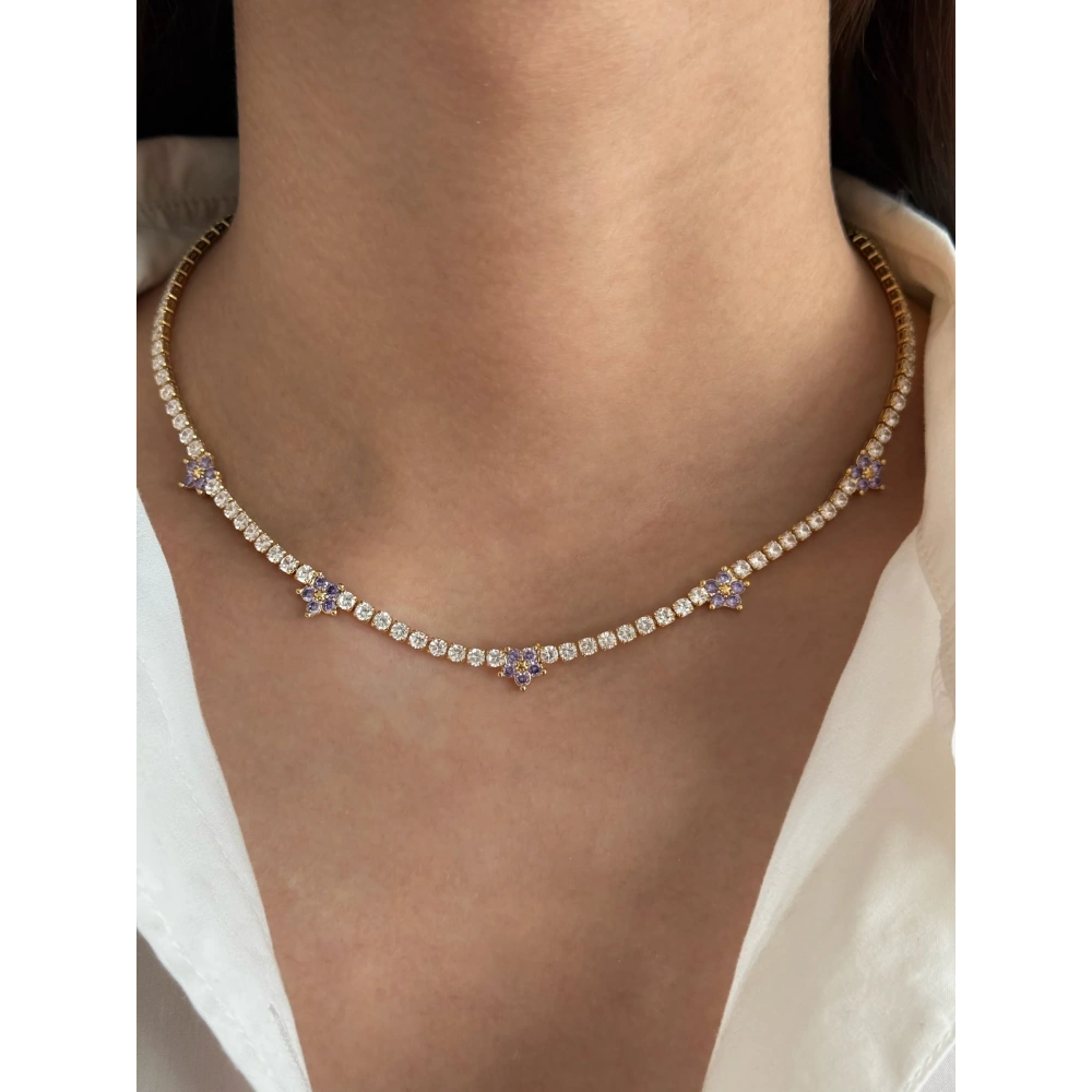 Gold Mor Çiçekli Choker