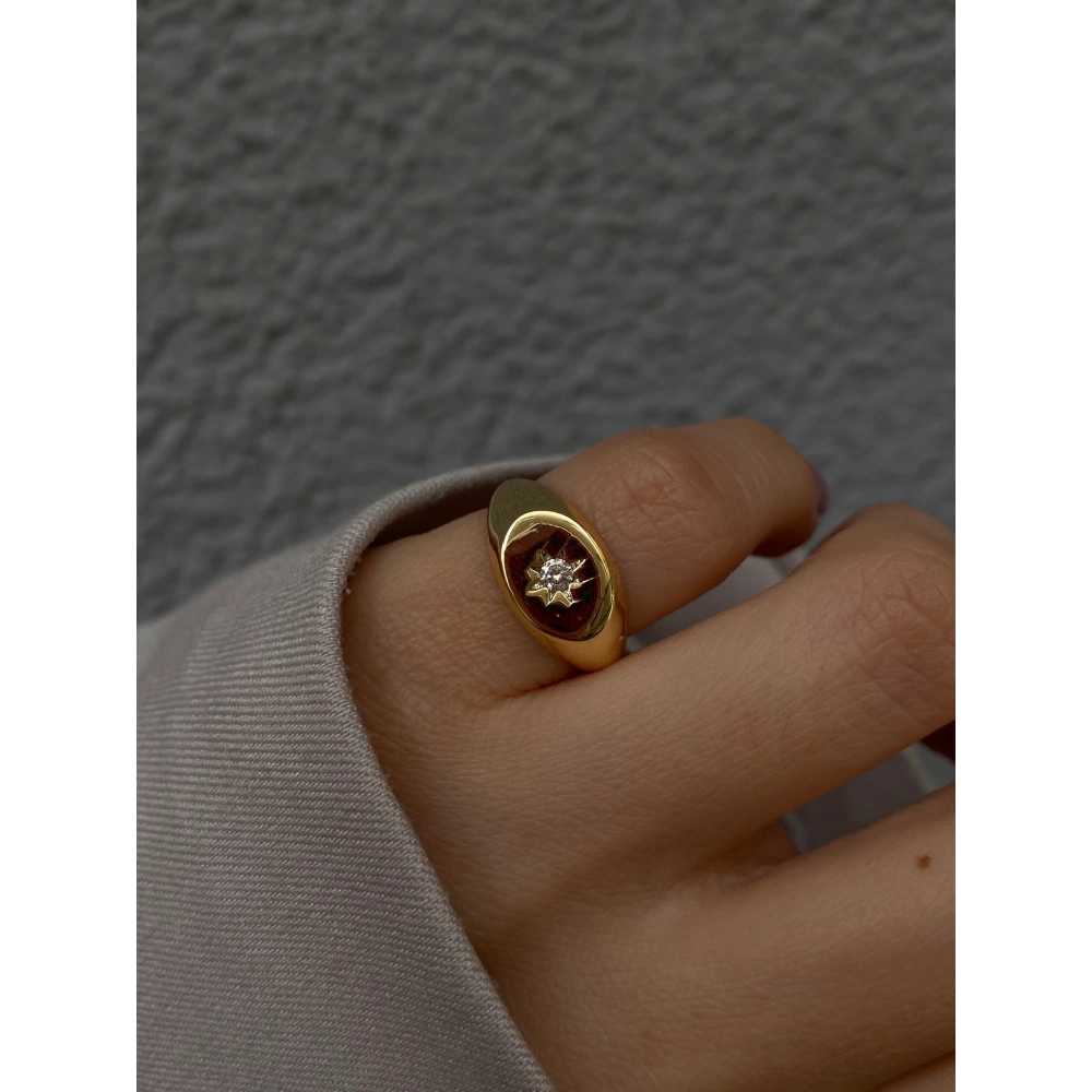 Gold Oval Serçe Parmak Yüzüğü