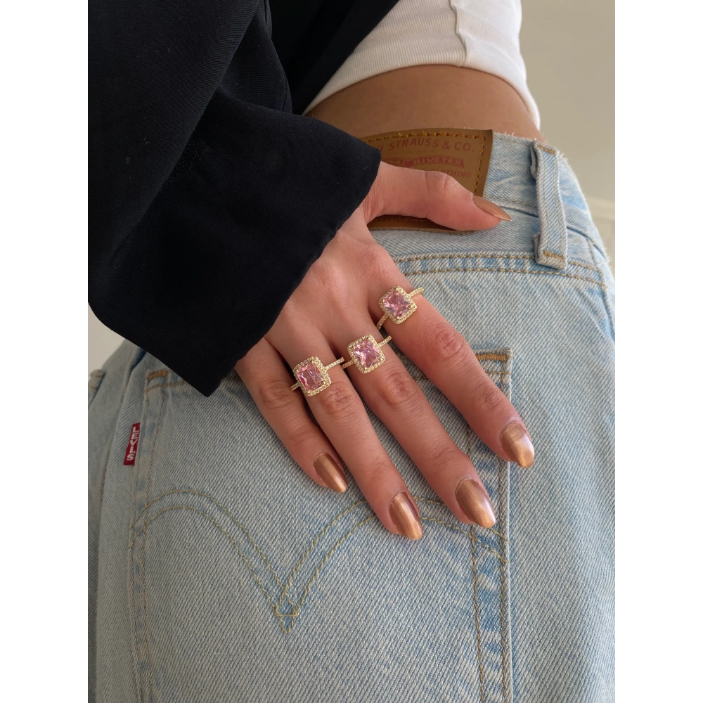 Gold Pembe Baget Taşlı Yüzük